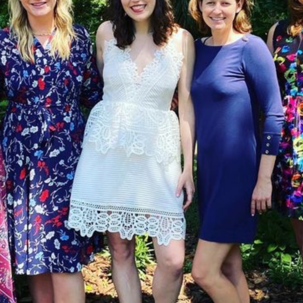 Self Portrait Lace Peplum White Dress - perfect for Wedding Rehearsal Dinner!